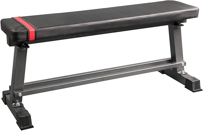 Fitness Maniac Flat Weight Bench with Built-in Dumbbell Rack Workout Bench Strength Training Bench Press for Home Gym Black