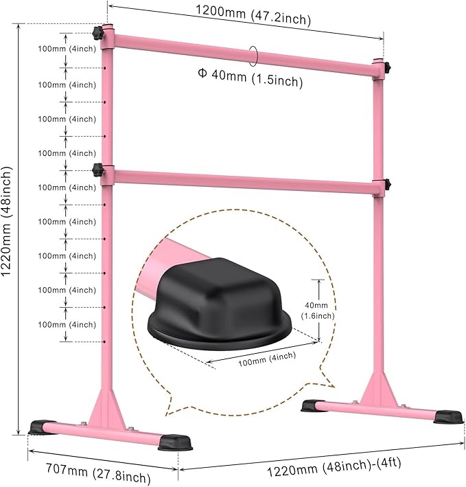 Height Adjustable Ballet Barre, Heavy Duty Freestanding Dance Bar, Anti-Slip Sturdy for Kids & Adults, Ideal for Home, Ballet, Fitness, Yoga