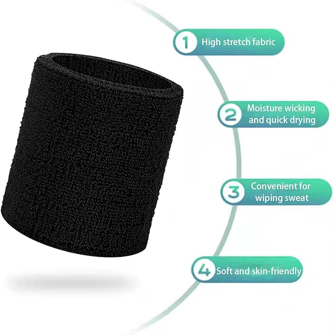 Wristbands Sweatbands for Men & Women, Breathable Tennis Wrist Bands Absorbent Sweat Band Multiuse Wristband for Basketball, Running, Gym, Working Out
