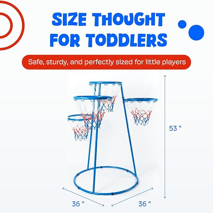 Activejoy- 4 Hoop Basketball Set - Toddler Basketball Hoop Indoor - Outdoor Play Preschool - +3 Years Old Toy. Includes 2 Balls and air Pump