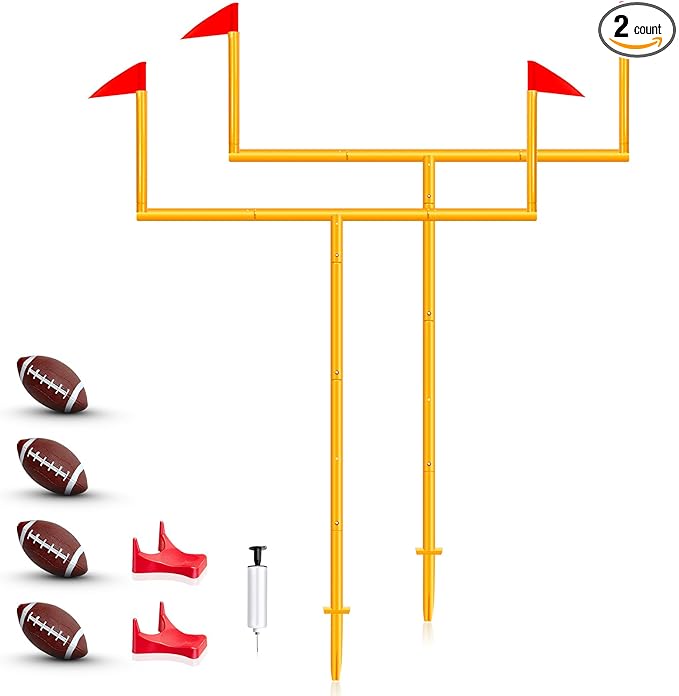 Jenaai 2 Pcs Field Goal Post Set With 4 Inflatable Footballs, 2 Kicking Tee, Pump - Kids Easy Assembly Sport Accessories 8 x 6 ft Adjustable Goal Post for Youth Backyard Game