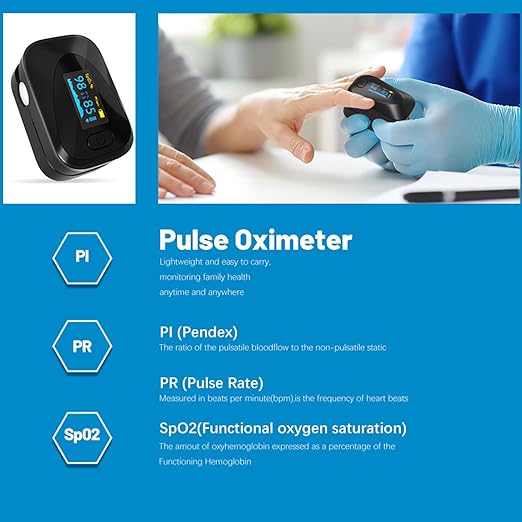 Oximeter, Pulse Oximeter, Oximeter with Alarm, Fingertip Pulse Oximeter, Portable SpO2 Pulse Rate Monitor, Oximetro Batteries and Lanyard (Black)
