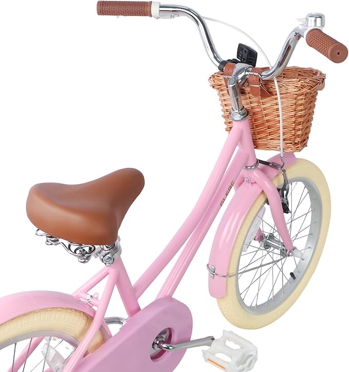 Glerc Little Molly 12-20 Inch Kids Retro Cruiser Bike for 2-13 Year Old with Wicker Basket & Training Wheels/Kickstand, Multiple Colors