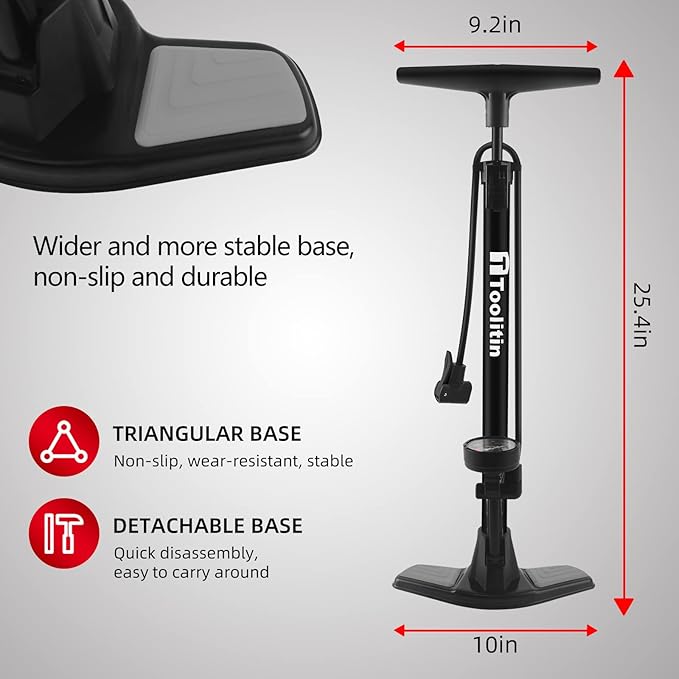 Bike Pump with Gauge,High Pressure,Floor Bicycle Pump Compatible with Presta and Schrader Valve,Bike Tire Pump for Road Bike,MTB,Hybrid,Balls…
