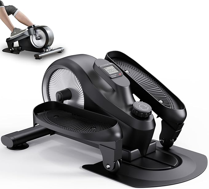 Under Desk Mini Elliptical Electric Leg Exerciser While Sitting for Seniors Elderly, Portable Seated Motorized Foot Bike Pedal Exerciser, Small Compact Elliptical Machine with Resistance Home Fitness