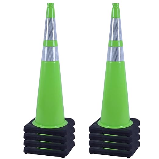 OrangeStar 8-Pack 36" Traffic Safety Cones, Green Construction Parking Cones with Reflective Collars, Heavy Weighted Base for Traffic Control, Construction, Parking Lots, Indoor & Outdoor Use