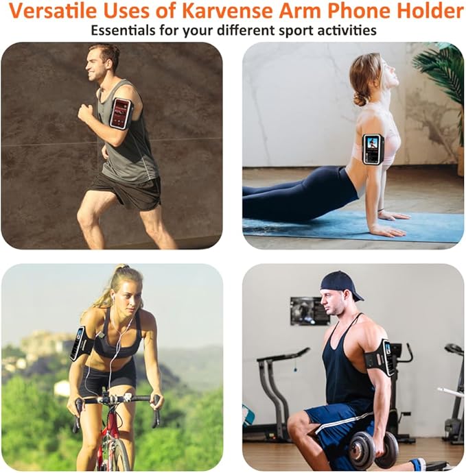 Phone Holder for Running w/Earphone Bag, Karvense Phone Arm Bands for Running&Gym& &Workout&Jogging, Cell Phone Armband for iPhone 16 Pro/16/16e/15 Pro/15/14 Pro/14/13 Pro, Samsung Galaxy, etc-6.3''