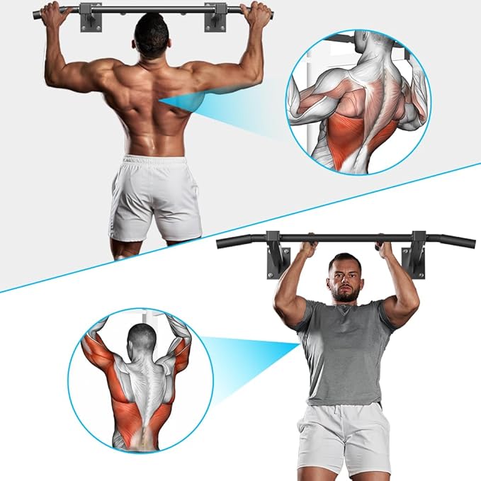 Wall Mount Pull Up Bar, Joist Mount Pull Up Bar, Beam and Rafter Mounted Chin Up Bar for Home Gym With Wood Mount and Wall Mount Screws