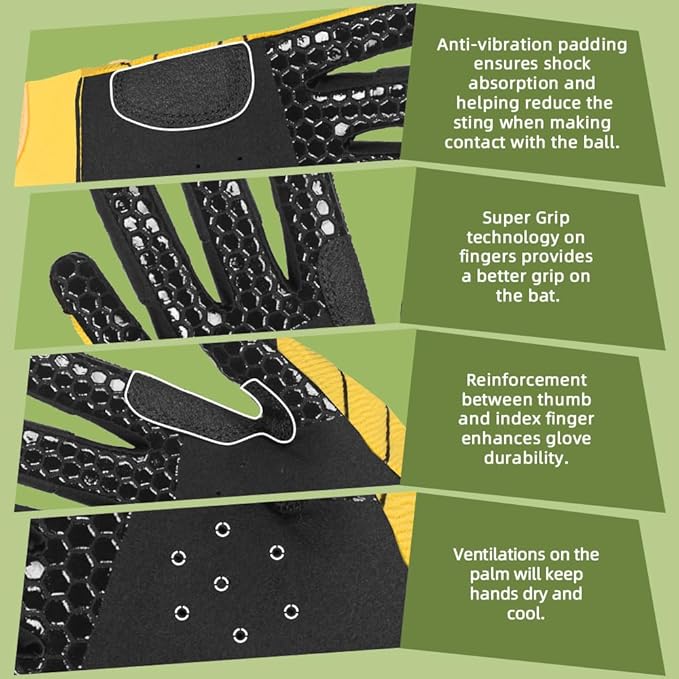 Seibertron B-A-R PRO 2.0 Signature Baseball + Softball + Teeball Batting Gloves Super Grip Finger Multiple 11 Sizes + 5 Colors Available Fit Adult Youth Kids Boys Girls Mens Women