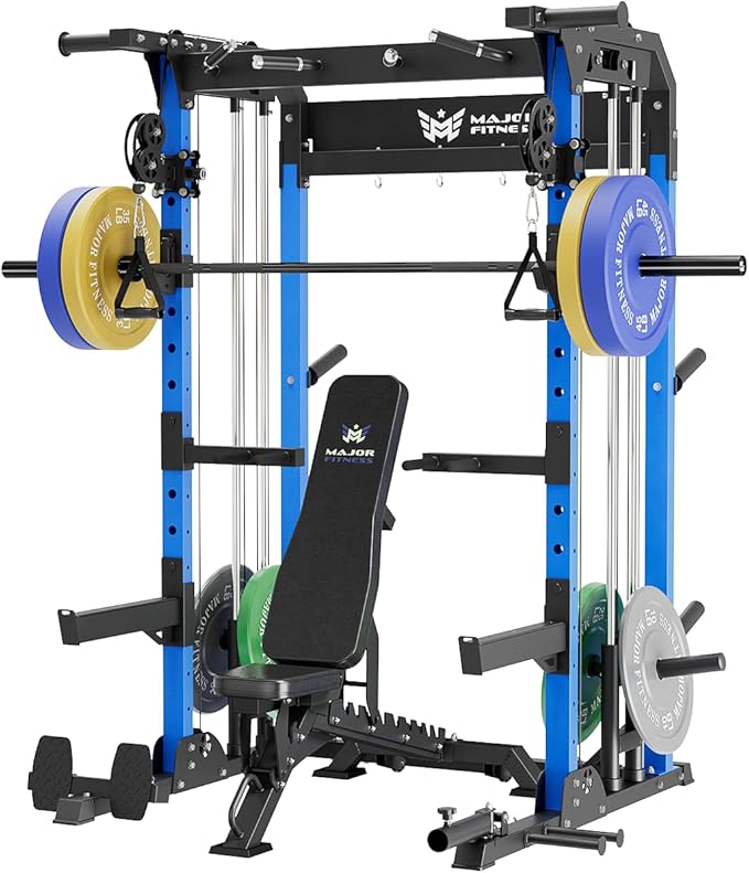 MAJOR FITNESS F22 Power Rack, 1600lbs All-in-One Squat Rack with Cable Crossover, Dual Pulley System, Heavy-Duty Steel Frame, Attachments & Storage for Home Gym Strength Training