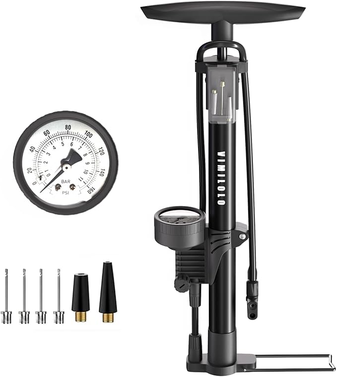 VIMILOLO Bicycle Pump, Bike Floor Pump with Gauge Inflator for Presta and Schrader Valve Portable Tire Pumps for Ball Bike Pumps