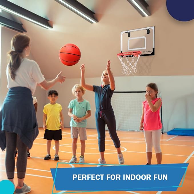 Indoor Basketball Hoop Set for Kids Adults, Mini Over The Door Hoop Set with 4 Mini 6" Balls for Wall Home Office, Upgarde Wall Mount Basketball Goal Sport Game for Boys Age 3-12 Years
