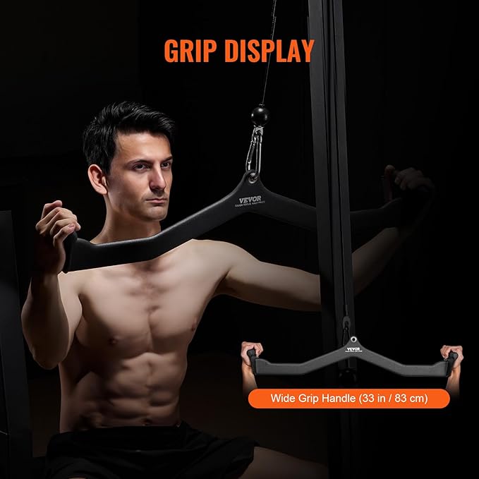 VEVOR LAT Pulldown Attachments, Cable Machine Rowing T-bar V-bar Tricep Pull Down Bar, Back Strength Training Rubber Coated Handle Grip, Bicep Curl Tricep LAT Pulldown Bar for Home Gym Fitness