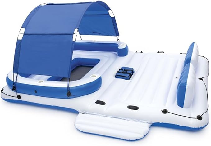 Bestway CoolerZ Tropical Breeze 6 Person Inflatable Party Island Large Relaxing Water Float with Detachable Sunshade and Cooler Bag