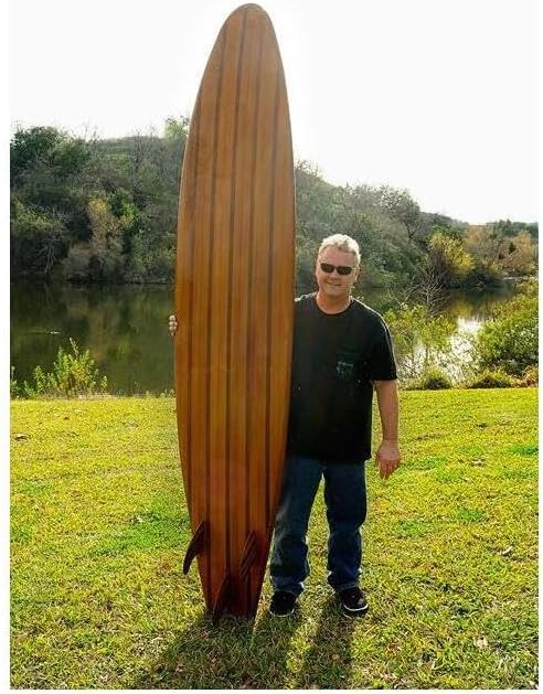 Wooden Surfboard Longboard Handmade Stylish Fins Glossy Exterior Red Cedar Epoxy Surfboard