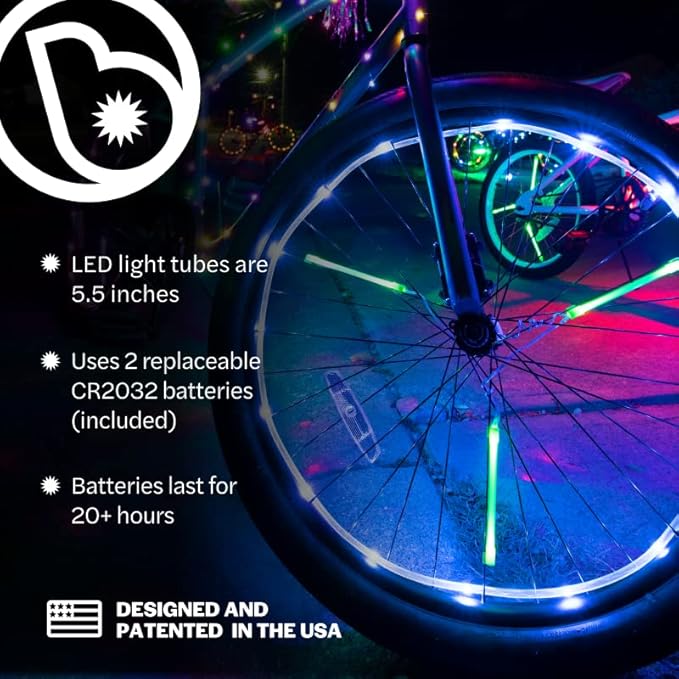 Brightz SpinBrightz LED Bike Spoke Lights for 1 Wheel - 3 Cool Solid Color & Modes - Ride with 100% Ultimate Style and Safety! Easy Clip-On Design - Turn Every Ride into a Dazzling Night Adventure