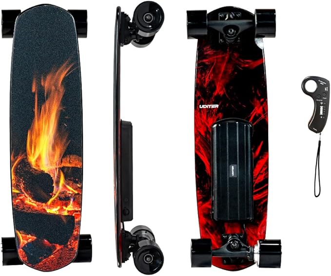 Electric Skateboard with Remote, 200W Motors/2 × 600W Motors, 13Mph/28Mph Top Speed, 4 Speed Smooth Braking, Suitable for Adults and Teens Beginners-Flamo/S3 Mini