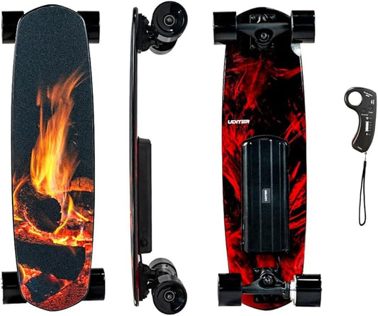 Electric Skateboard with Remote, 200W Motors/2 × 600W Motors, 13Mph/28Mph Top Speed, 4 Speed Smooth Braking, Suitable for Adults and Teens Beginners-Flamo/S3 Mini
