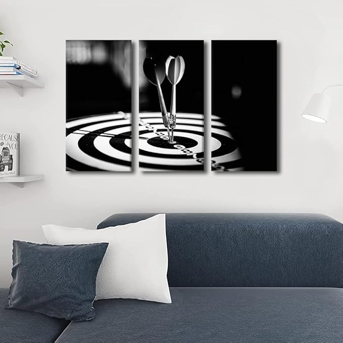 Canvas Wall Art Classical Sport Equipment Dart Hits the Bullseye Posters Prints Artwork Motivational Contemporary Home Decor Stretched Living Room Bedroom Home Office Decor Ready to Hang 24" Wx36 H
