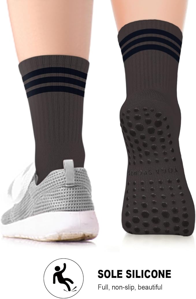 6 Pairs Grip Pilates Socks for Women, Non-slip Yoga Athletic Socks for Barre Ballet Barefoot Workout Hospital
