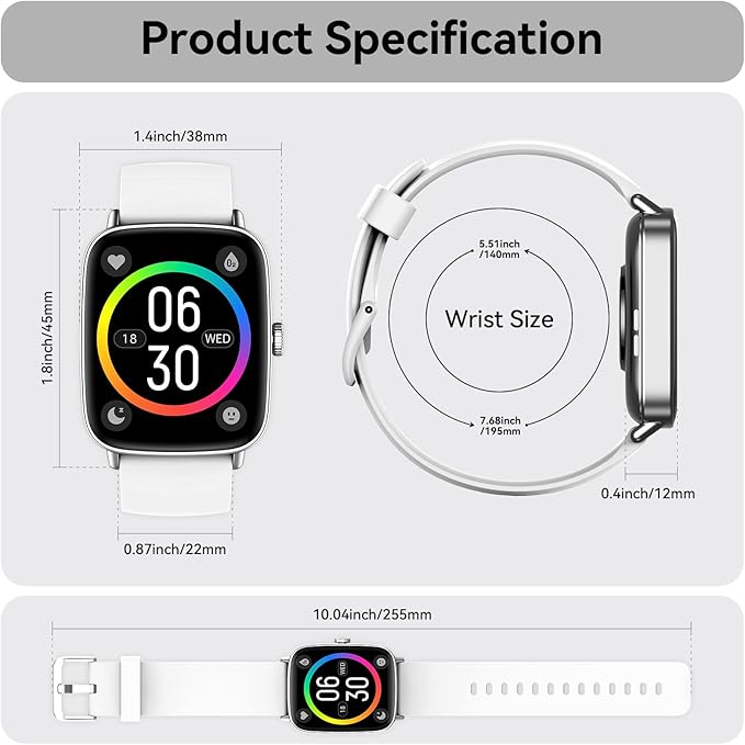 Tensky Smart Watch for Women Android & iPhone, 1.85" Touch Screen Fitness Tracker with Answer/Make Call, IP68 Waterproof 24/7 Health/Sleep Monitor, Pedometer, 100+ Sport Modes (2 Bands)