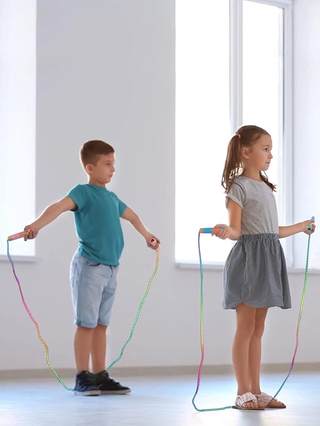 Jump Rope for Kids, Lorvain Adjustable Skipping Rope, Kids Jump Ropes with Wooden Handle for Girls Boys, Weighted Jumping Ropes for Fitness Workout Exercise Outdoor Fun Activity