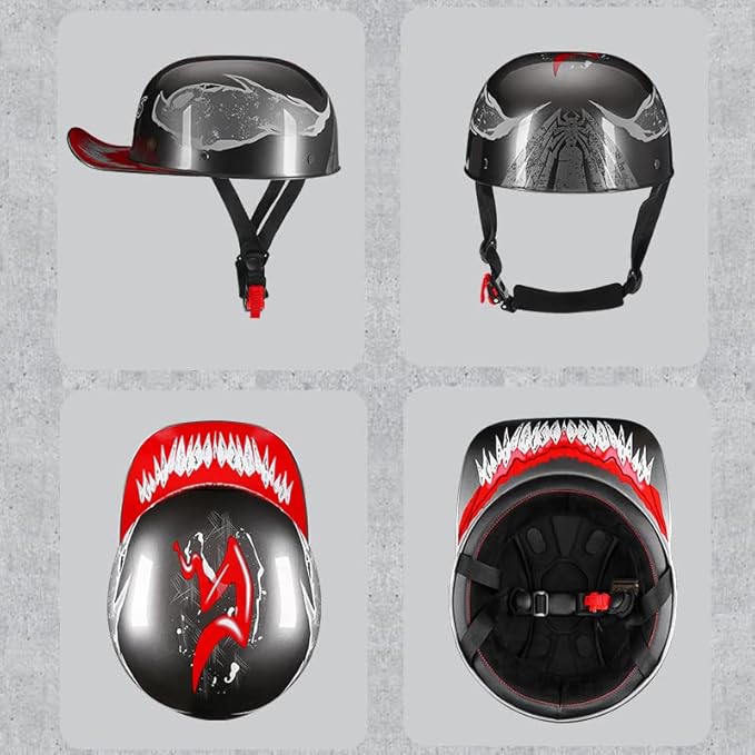 Vintage Retro Open Face Motorcycle Helmet Baseball Cap Half Helmets Men Women for Moped Cap Jet Scooter Street Cruiser - DOT Certified