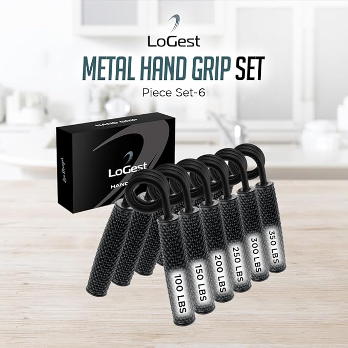 Logest Metal Hand Grip Set, 100LB-350LB 6 Pack 50LB-350LB 7 Pack No Slip Heavy-Duty Grip Strengthener with Gift Box, Great Wrist & Forearm Hand Exerciser, Home Gym, Hand Gripper Grip Strength Trainer