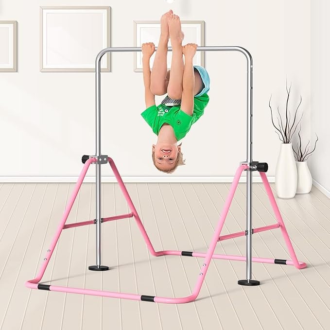 FBSPORT Gymnastics Bar for Kids, Adjustable Height Gymnastic Horizontal Bars,Junior Training Bar Children Folding Training Monkey Bars for Home Using