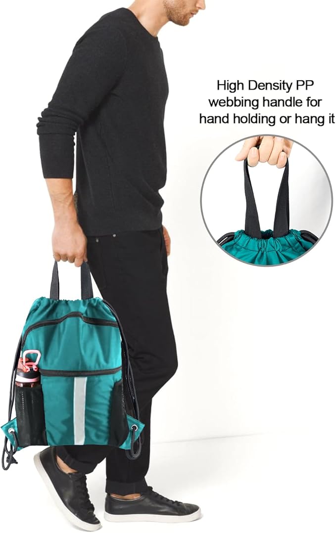 BeeGreen Drawstring Backpack Bag with Shoe Compartment, X-Large Black Gym Sports String Cinch Backpack