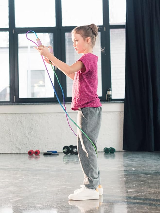 Jump Rope for Kids, Lorvain Adjustable Skipping Rope, Kids Jump Ropes with Wooden Handle for Girls Boys, Weighted Jumping Ropes for Fitness Workout Exercise Outdoor Fun Activity