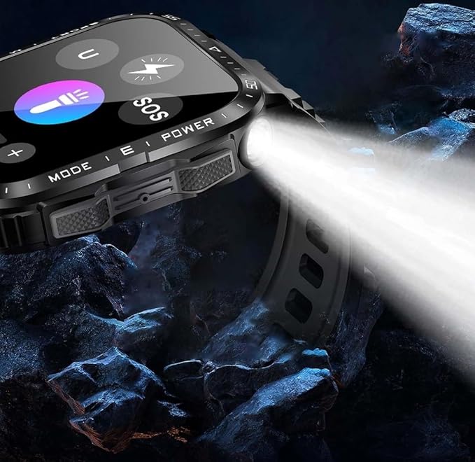 KT79 Military Smart Watch for Men with LED Flashlight Watch 2.0'' Big Screen Tactical Smartwatch Fitness Tracker with Heart Rate Sleep Monitor Make Calls for iPhone Android (Black)