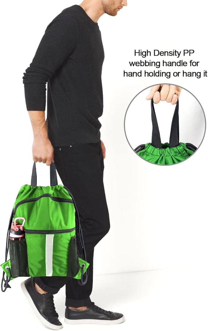 BeeGreen Drawstring Backpack Bag with Shoe Compartment, X-Large Black Gym Sports String Cinch Backpack