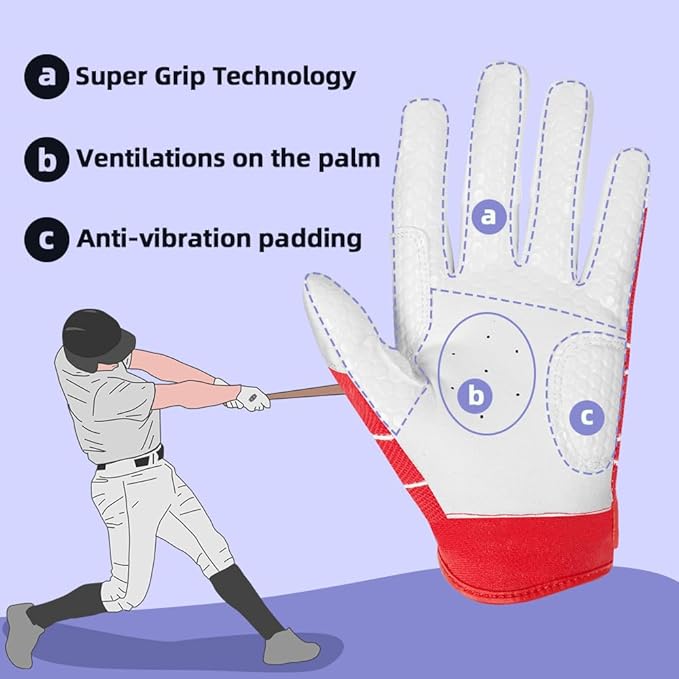 Seibertron B-A-R PRO 2.0 Signature Baseball + Softball + Teeball Batting Gloves Super Grip Finger Multiple 11 Sizes + 5 Colors Available Fit Adult Youth Kids Boys Girls Mens Women