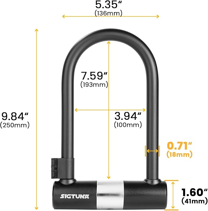 Sigtuna Heavy Duty Anti-Theft U Lock - 18mm Shackle, Bicycle & E-Bike Lock with Sturdy Mounting Bracket for Scooter, Motorcycle & Outdoor Equipments