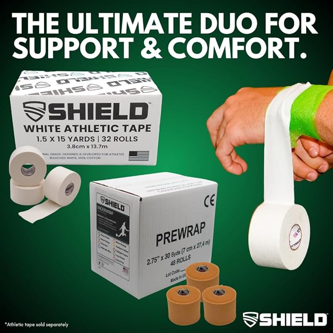 Shield Athletic Underwrap | Bulk Case of 48 Rolls of PreWrap, Hair Tie, Headband, Patellar Support, Pre-Wrap Athletic Tape, 2.75" X 30 SYards, Foam Barrier, Flexible, Breathable (Pink)