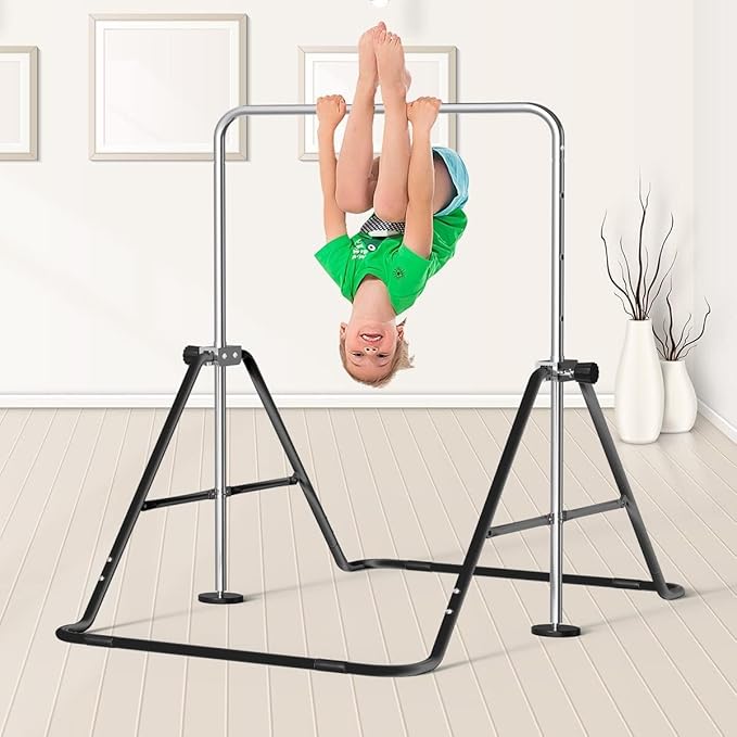 FBSPORT Gymnastics Bar for Kids, Adjustable Height Gymnastic Horizontal Bars,Junior Training Bar Children Folding Training Monkey Bars for Home Using