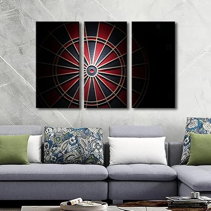Canvas Wall Art 3 Panel Dart Plate Poster Wall Decor for Living Room Bedroom Bathroom Office Artwork Inspirational Wall Art Dart Plate in the Dark Modern House Decor Framed Ready to Hang(28"Wx42"H)