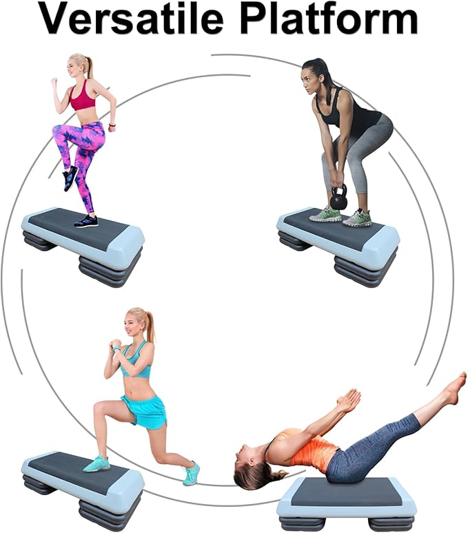 Exercise Aerobic Step Platform,Adjustable Height Fitness Stepper Stackable Risers, Aerobics Stepper Workout Stepper for Gym Home Cardio Strength & Training