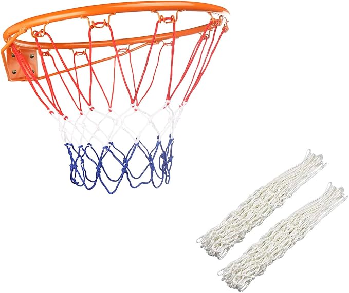 Basketball Rim Goal Wall Mounted Basketball Hoop Indoor Outdoor Hanging Basketball Hoop with 2PCS Adapted 8-Loops Basketball Net, 32centimeter/12.6inch Hoop