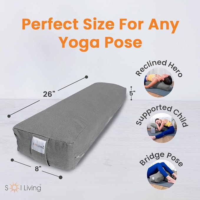 Sol Living Yoga Bolster Pillow Rectangular Meditation Cushion Cotton Meditation Accessories for Restorative Yoga Meditation Pillow Yoga Pillow Firm Body Pillow Bolster Pillow for Legs Removable Cover