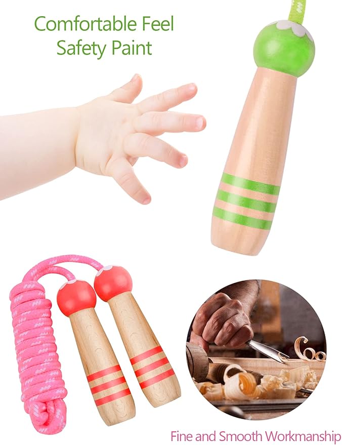 Jump Rope for Kids, Lorvain Adjustable Skipping Rope, Kids Jump Ropes with Wooden Handle for Girls Boys, Weighted Jumping Ropes for Fitness Workout Exercise Outdoor Fun Activity