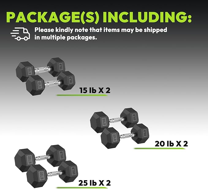 Hex Dumbbell 45-480 lb Set, Rubber Encased Exercise & Fitness Dumbbells for Home Gym, Hand Weights for Strength Training