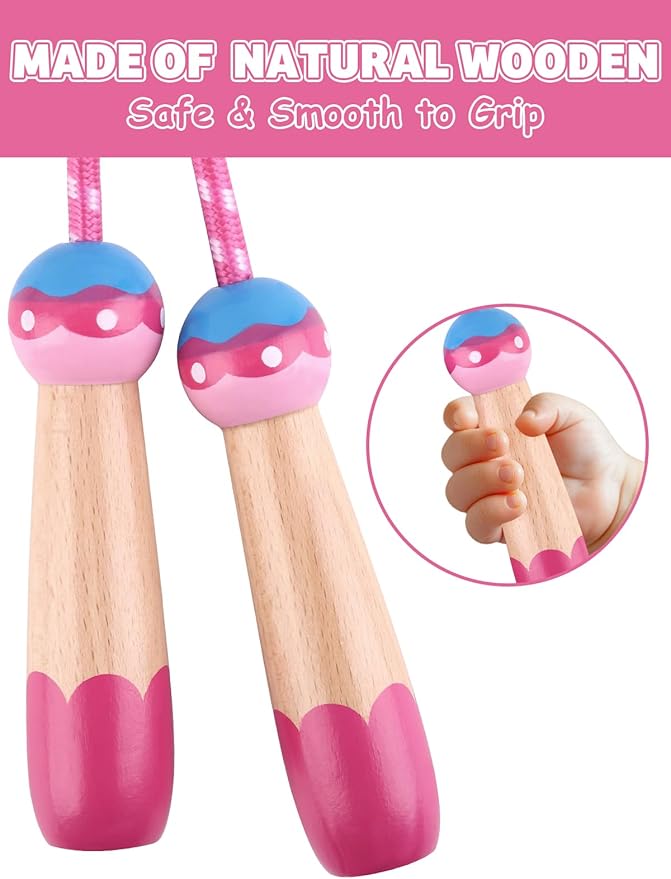 Jump Rope for Kids, Lorvain Adjustable Skipping Rope, Kids Jump Ropes with Wooden Handle for Girls Boys, Weighted Jumping Ropes for Fitness Workout Exercise Outdoor Fun Activity