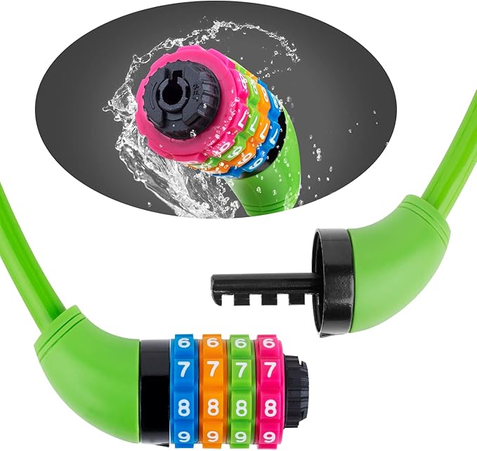 Bike Lock Cable, Bicycle Cable Lock with 4 Digit Combination & Alloy Lock Head, Resettable Kids Bike Cable Lock, 2 Ft x ∅0.45 IN, Lock for Bike, Scooter, Skateboard, Motorcycle, E Bike (Green)