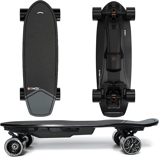 Exway Wave Belt 99Wh Electric Skateboards with Remote, Top Speed of 23 Mph, Quick-Swap Battery, 440 LBS Max Load, IP55 Waterproof, Mini Cruiser for Adults & Teens (W1)