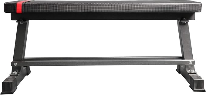 Fitness Maniac Flat Weight Bench with Built-in Dumbbell Rack Workout Bench Strength Training Bench Press for Home Gym Black