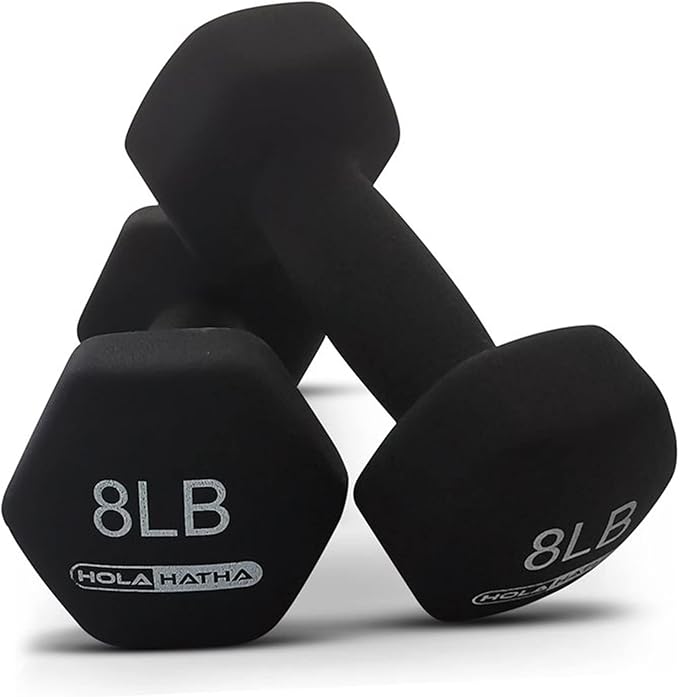 HolaHatha 2, 3, 5, 8, and 10 Pound Neoprene Dumbbell Free Hand Weight Set with Rack, Ideal for Home Exercises to Gain Tone and Definition, Pastel