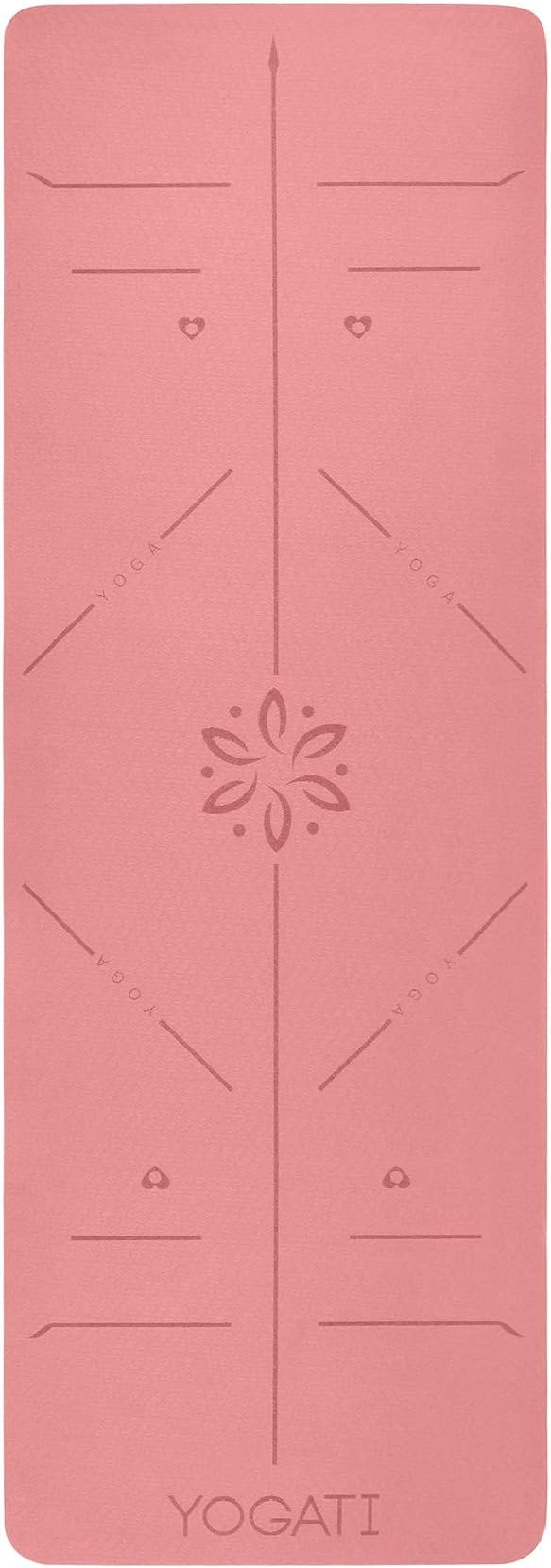 YOGATI® Non Slip Yoga Mat with Alignment Lines. Home Workout Mat for Women, Men and Kids. Thick Yoga Mats with Strap for Pilates and Fitness.