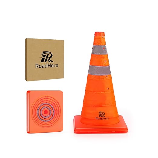 RoadHero 18 Inch 1 Pack Collapsible Traffic Safety Cones, Multi Purpose Pop-up Cones with Reflective Collar for Road Safety, Orange Cones for Driving Training, Parking Lots